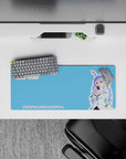 28x12 inches kawaii anime desk mouse pad in bright sky blue with candy pastels, light clean vibes.
