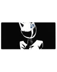 Anime girl mouse pad 32x16 inches with glossy cat-ear helmet, blue emblem, and sleek street-racer jacket.
