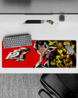 Anime mouse pad 32x12 inches featuring Persona 5 Royal characters like Joker, Kasumi, and Futaba in vibrant red and black.