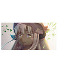 32x16 inches anime girl mouse pad with Nanachi gazing up, glossy eyes, leaf motifs, cozy desk mat.