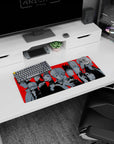 Dynamic Yuji Gojo and allies artwork on 28x12 Jujutsu Kaisen mouse pad perfect for stylish desks