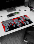 Sleek black and red Yuji Gojo design on 32x16 Jujutsu Kaisen mouse pad for bold fan aesthetics