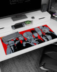 Yuji Gojo and allies on 36x16 Jujutsu Kaisen desk pad with sleek black and red theme for dynamic decor