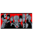 Jujutsu Kaisen mouse pad 32x16 showcasing Yuji Gojo and team in action-packed black and red design