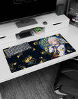 32x16 inches mouse pad featuring amber-eyed silver-haired anime girl framed by a window and swirling koi.