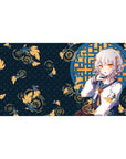 40x20 inches anime girl desk pad with silver-haired amber-eyed girl, blue lattice window, koi ripples.