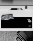32x12 inches anime mouse pad in deep midnight blue with crisp white geometric sigil, calm secret-lab mood.