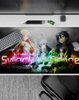 Desk pad featuring Sword Art Online characters with vibrant colors, size 40x20 inches, perfect for anime fans.