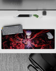 32x12 inches mouse pad with Gojo Satoru, featuring red energy lines swirling around him, perfect for adding intensity and skill to your desk.