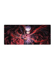 Mouse pad featuring Gojo Satoru, 28x12 inches, with dynamic red lines around him, capturing his intensity and skill from Jujutsu Kaisen.