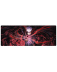 Compact 32x12 inches mouse pad featuring Gojo Satoru, with swirling red energy lines, exuding power and intensity from Jujutsu Kaisen.
