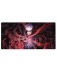 Mouse pad featuring Gojo Satoru, 32x16 inches, with swirling red energy lines highlighting his skill and intensity from Jujutsu Kaisen.