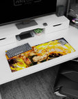 32x12 inches anime mouse pad showing a mustached muscular fighter twisting mid-strike with swirling energy.
