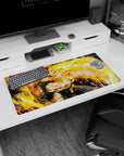 32x16 inches anime mouse pad showing mustached fighter twisting mid-strike with bracers and flames.