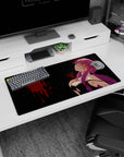32x16 inches Yuno Gasai Future Diary mouse pad, staring up with neon-red eyes and sweet-danger smile.