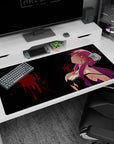 40x20 inches Future Diary mouse pad showing Yuno Gasai looking up with a sweet-danger smile and red eyes.