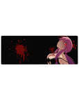 32x12 inches anime girl desk mouse pad with glossy dark art, twin tails, and edgy splatter accents.