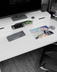 14x10 inches anime girl mouse pad showing two silver-haired girls cuddled under a white cloak, one in a violet hat.