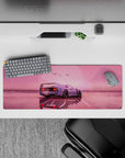 Intense 32x12 desk mat features soaring birds and sleek car with intricate horizon details for fans