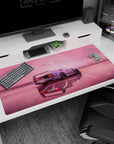 Futuristic design on 40x20 desk mat perfect for blending car culture with tranquil natural beauty
