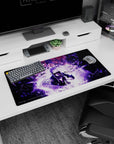 32x16 inches Sasuke Uchiha anime mouse pad with sharp eyes, purple lightning aura, rain and shards.