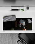 28x12 inches anime mouse pad with deep charcoal shadows, orange spiral mask pop, crisp white-red mask.