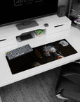 Obito Uchiha staring down Kakashi Hatake in fox ANBU mask on anime mouse pad, 32x12 inches.