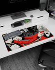 32x16 inches anime girl mouse pad showing two sharp-eyed girls doing finger-gun poses in red blazers.