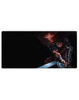 Mouse pad featuring Guts with his Dragonslayer and Puck, 32x16 inches, perfect for adding gritty intensity and fierce determination to your desk setup.