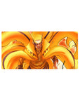 32x16 inches anime mouse pad with Naruto in Kurama chakra mode, flame tails and bold black line art.