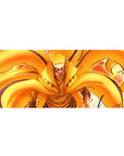Naruto Shippuden Kurama chakra mode anime desk pad with flame tails and spiral seal, 36x16 inches.