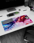 32x16 inches anime girl mouse pad showing two anime girls locked eye-to-eye, clenched teeth, armor and sparks.