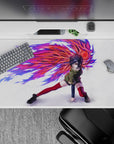 Anime mouse pad 40x20 inches featuring Touka Kirishima from Tokyo Ghoul, mid-strike with vibrant kagune wings on fire.