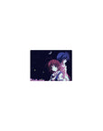 Classic anime mouse pad 14x10 inches with two students back to back under a crescent moon and stars.