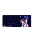28x12 inches anime mouse pad with two students back to back under a crescent moon and starry sky.