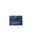 14x10 inches classic anime mouse pad with rooftop figure, glittering city skyline, and comet trails.