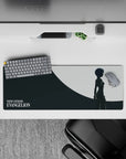 Anime mouse pad 32x12 inches featuring Rei Ayanami in silhouette, full moon background, monochrome palette for dramatic effect.