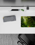 Tranquil 14x10 mouse pad featuring lush moss-covered trees, ferns, and vines for a peaceful rainforest-inspired desk vibe