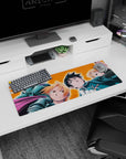 Edward Elric and Alphonse stand ready on an anime mouse pad 32x12 inches, Mustang's glove raised.