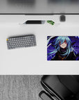 Moody cool-tone anime mouse pad 14x10 inches in deep blues, violet shadows, and bright white streaks.