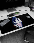 Shy anime girl peeking from darkness, framed by eerie hands and red glow on a 40x20 inches desk pad.