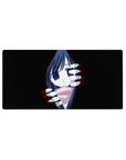 32x16 inches anime girl mouse pad with shy girl framed by ghostly white hands and red glow.