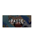 Mouse pad featuring Aqua from Konosuba, 28x12 inches, captures her chaotic energy mid-scream with retro pause screen text.