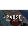 Aqua panicking on Konosuba anime desk pad, 40x20 inches, with retro pause screen text, capturing her chaotic energy.