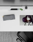 Warm smoky-gradient anime mouse pad 14x10 inches in deep auburn and soft highlights, cozy desk vibe.