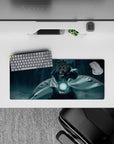 28x12 inches anime mouse pad in deep teal shadows with misty gradients and a calm, late-night vibe.