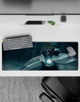 Teal shadow and mist gradient anime mouse pad 32x12 inches, calm night vibe with smooth tracking.
