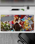 Anime mouse pad 32x16 inches featuring Kirito and crew in samurai and shrine maiden outfits with sakura and autumn leaves.