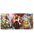 Anime mouse pad 32x16 inches featuring Kirito and crew in samurai and shrine maiden outfits, with sakura and autumn leaves.