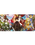 Anime desk pad 36x16 inches featuring Kirito and crew in samurai and shrine maiden outfits with sakura and autumn leaves.